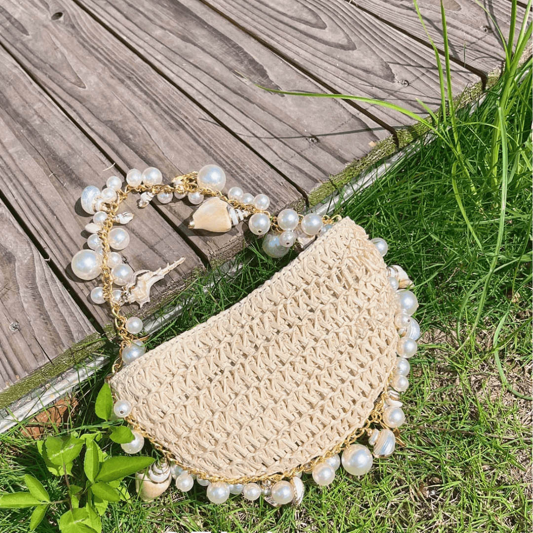 Bolsa de Palha Oceano Pérolas e Conchas - YESBELEZA