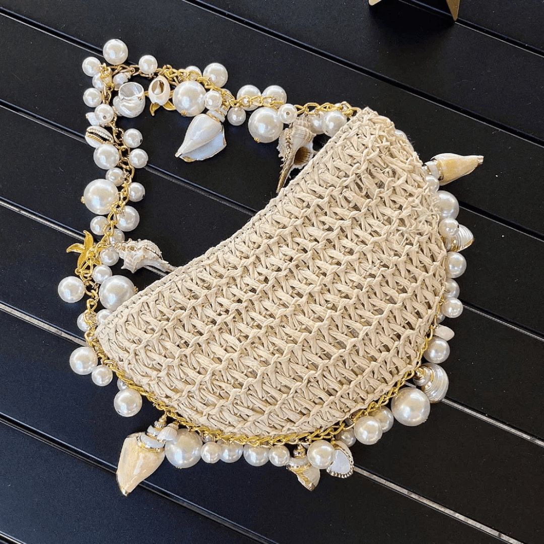 Bolsa de Palha Oceano Pérolas e Conchas - YESBELEZA