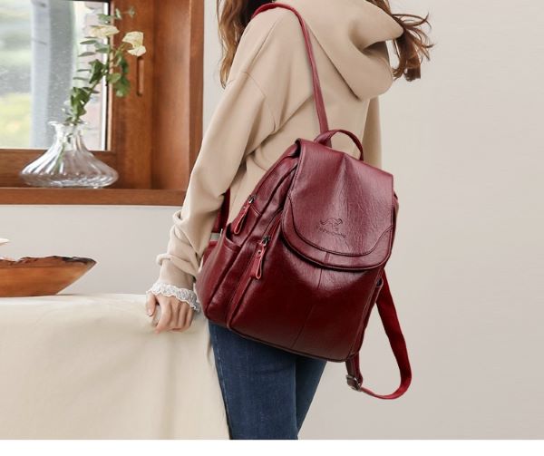 Mochila Couro; Legitimo Feminina; Mochila Couro Sintetico; Mochilas De Couro Feminina; Mochila de Couro Feminina; Mochila Feminina Jasmim; mochila vermelha- YESBELEZA;