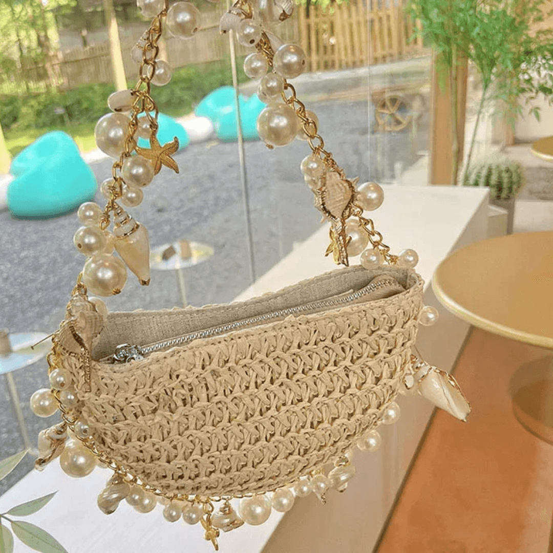 Bolsa de Palha Oceano Pérolas e Conchas - YESBELEZA