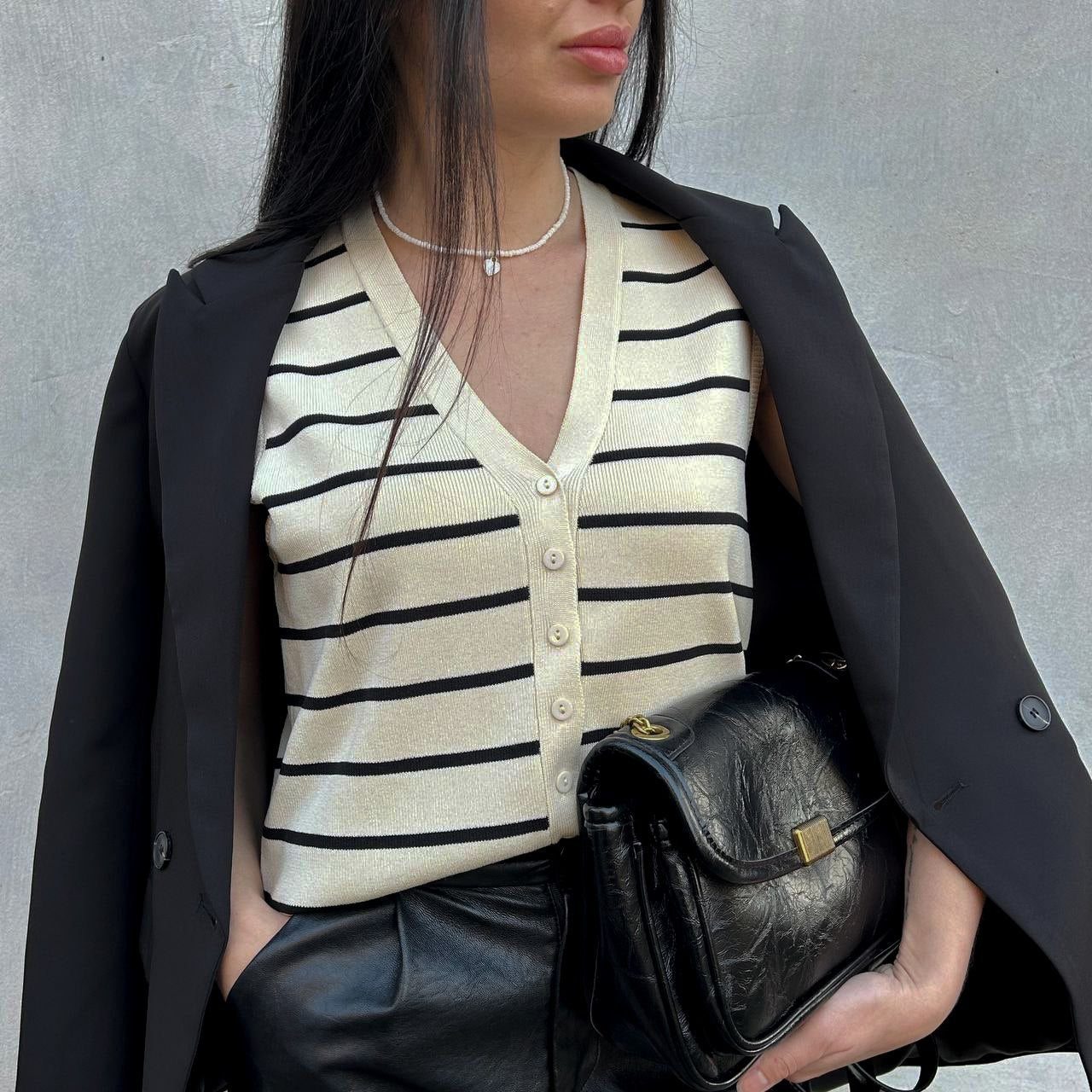 Colete Tricô Listrado Liza