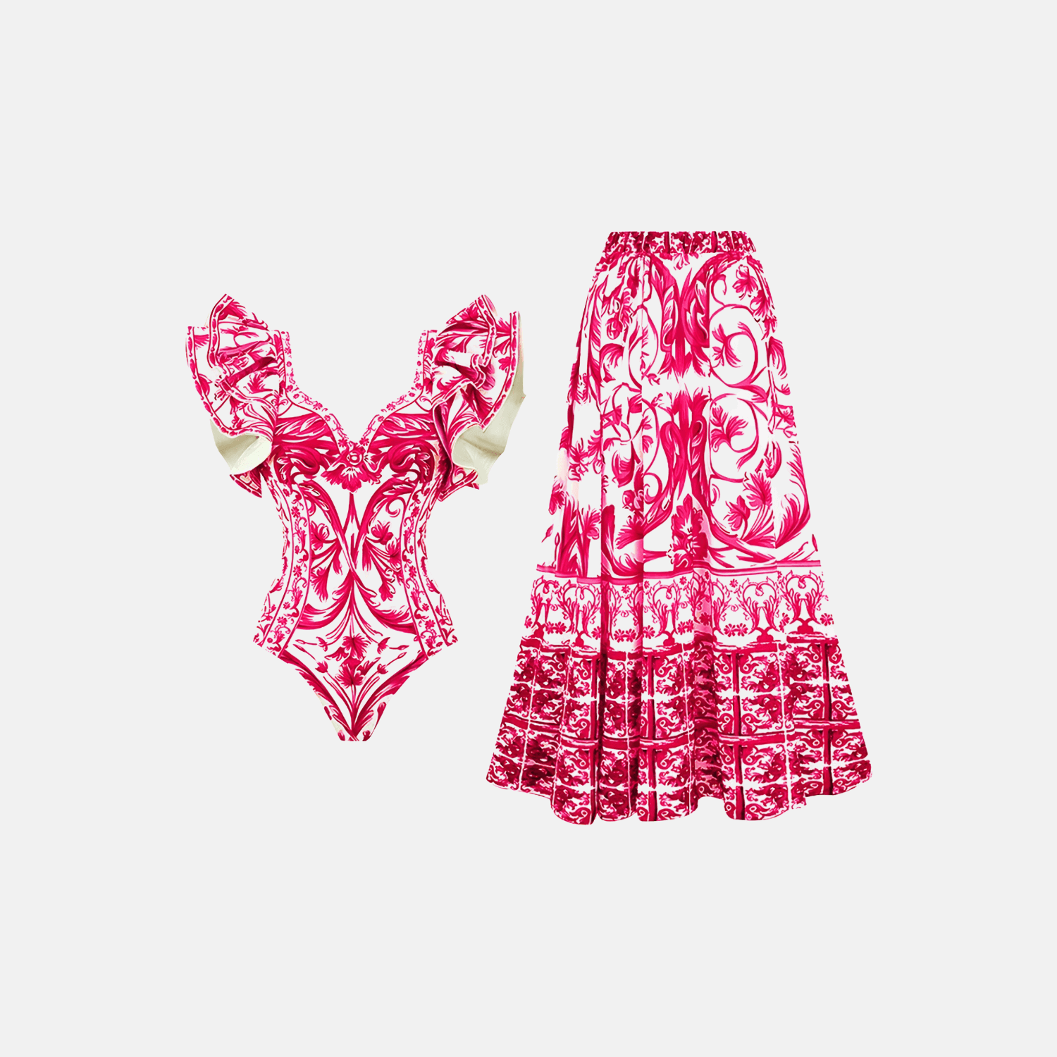 Conjunto Body e Saia Vermelho Lisa - YESBELEZA