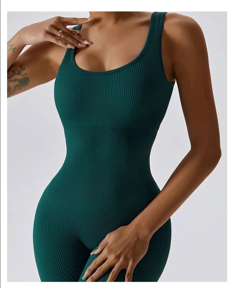 Macacão Canelado Verde Fitness Marcela - YESBELEZA