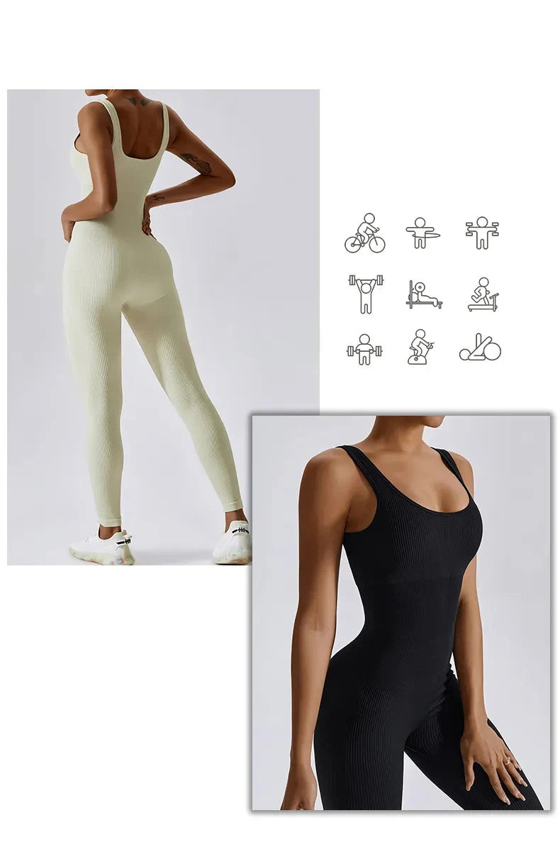 Macacão Canelado Preto Fitness Marcela - YESBELEZA