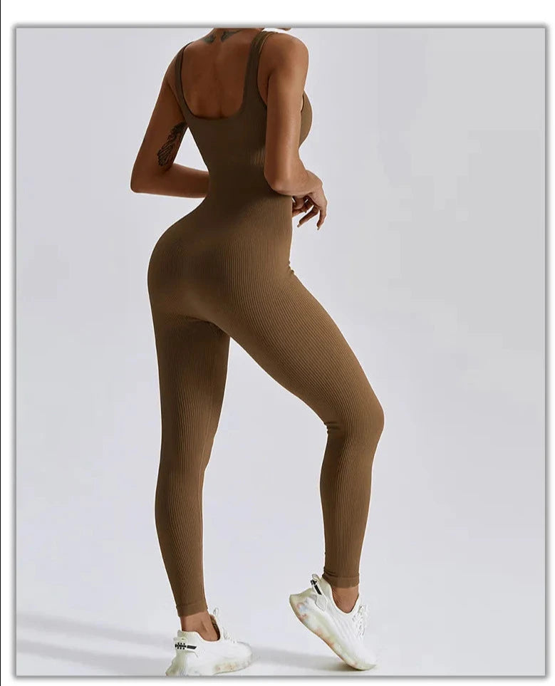 Macacão Canelado Marrom Fitness Marcela - YESBELEZA