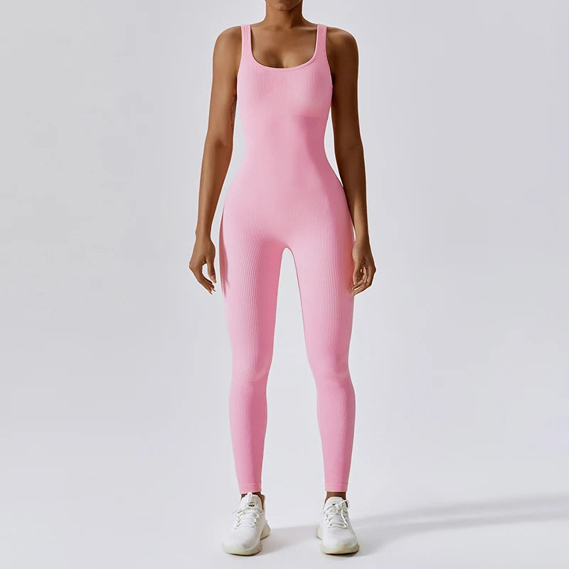 Macacão Canelado Rosa Fitness Marcela - YESBELEZA