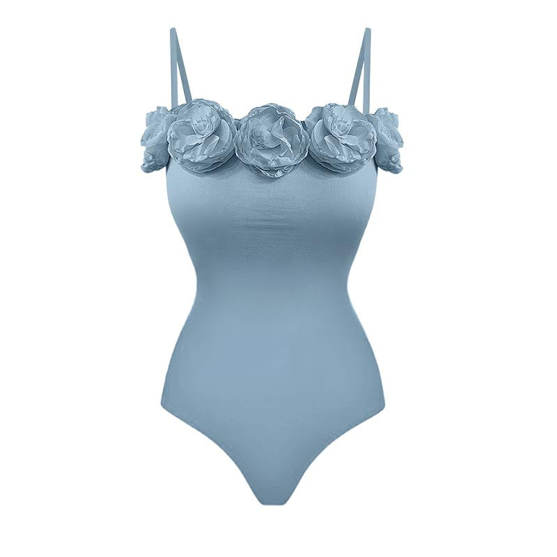 Body Azul com rosas Karola - YESBELEZA